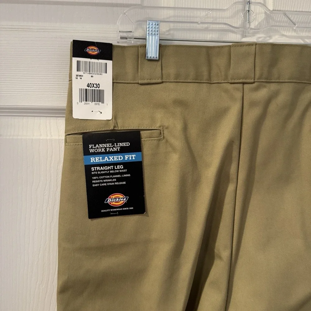 Dikies‎ Flannel Lined Work Pants Men's 40x30 Tan Relax Fit Straight Leg Khaki